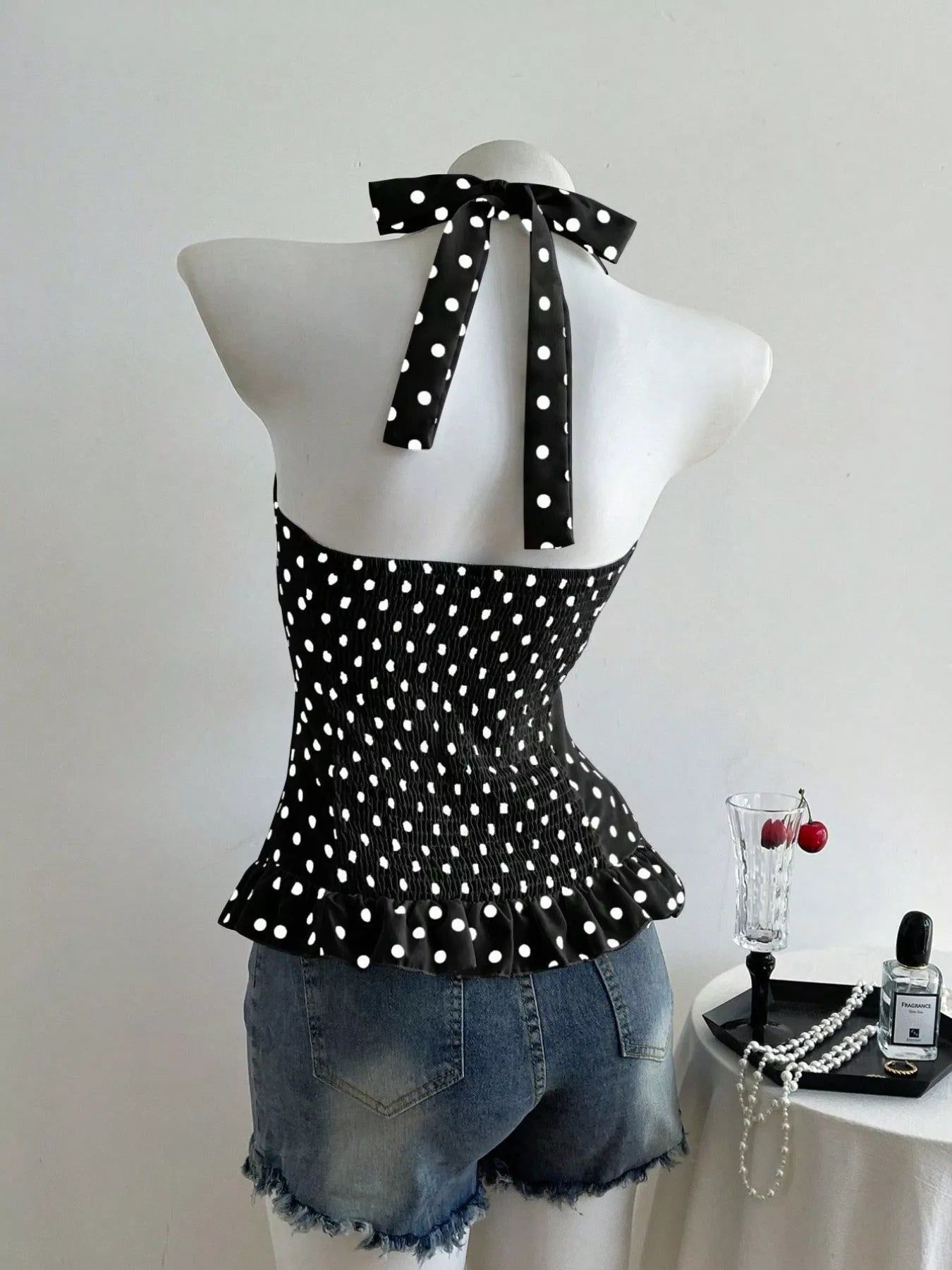 Polka Dot Halter Neck Cami