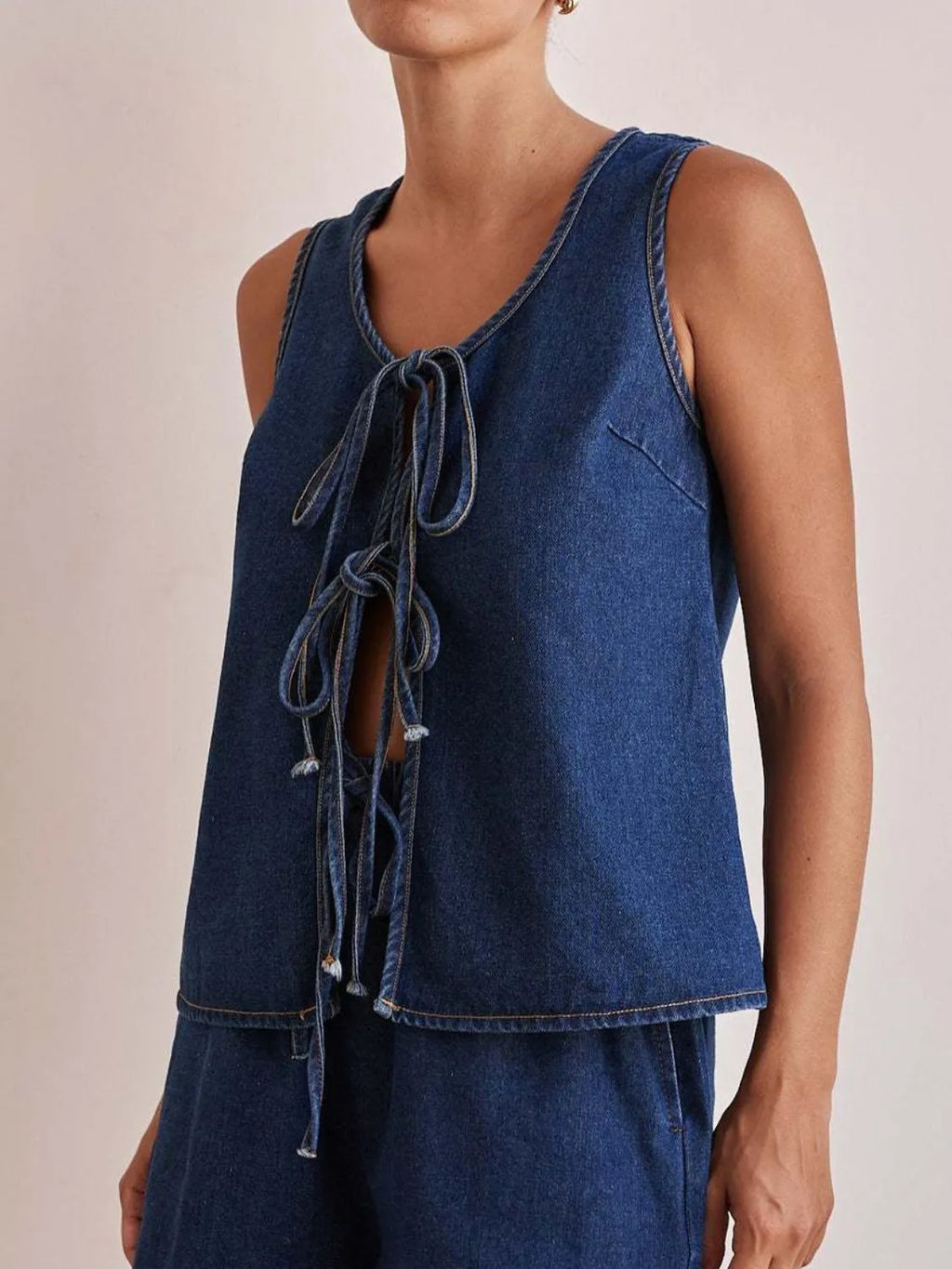 Tie Front Denim Vest