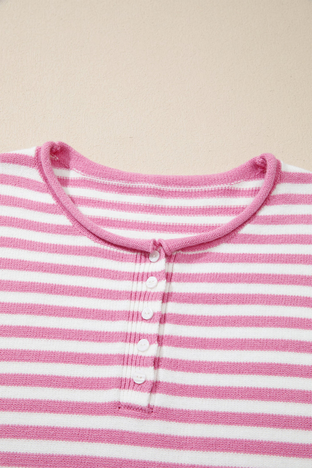 Stripe Button Placket Drop Shoulder Long Sleeve Sweater