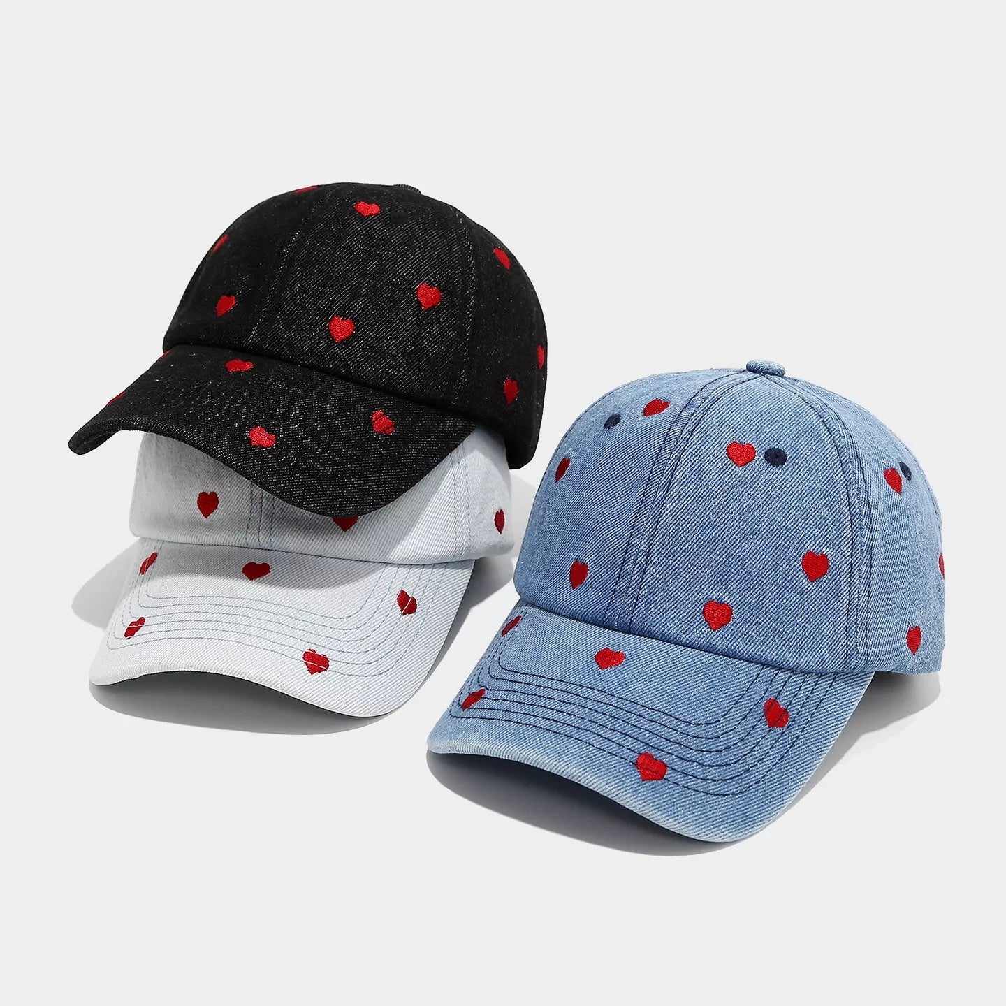 Embroidered Heart Denim Baseball Cap
