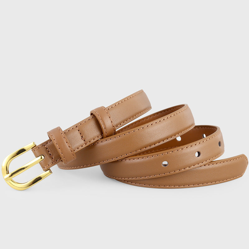 Leather Belt with Golden Buckle