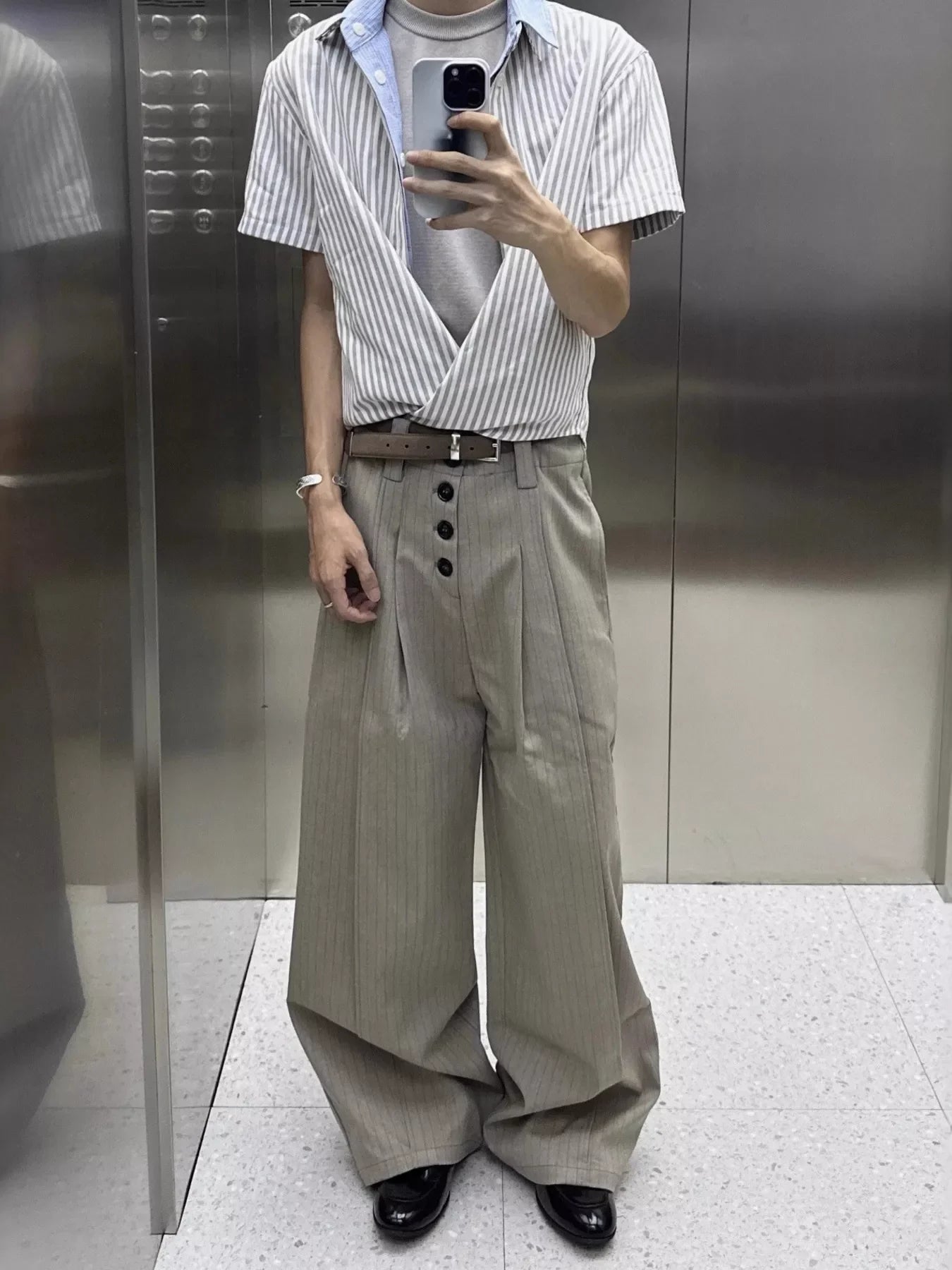 Men's Plus Size Wide Leg Button-Fly Pants
