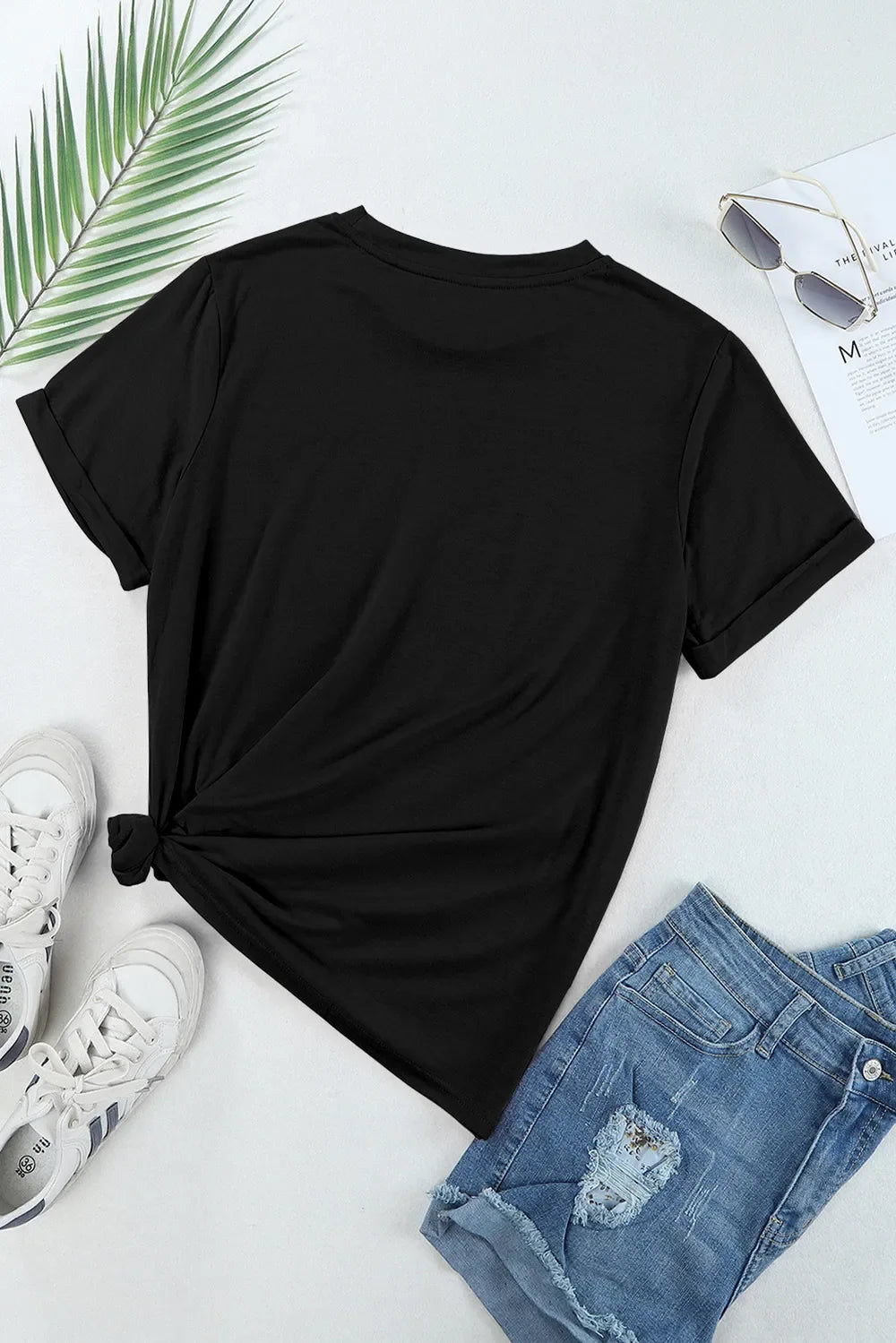 Sequin US Flag Round Neck Short Sleeve T-Shirt