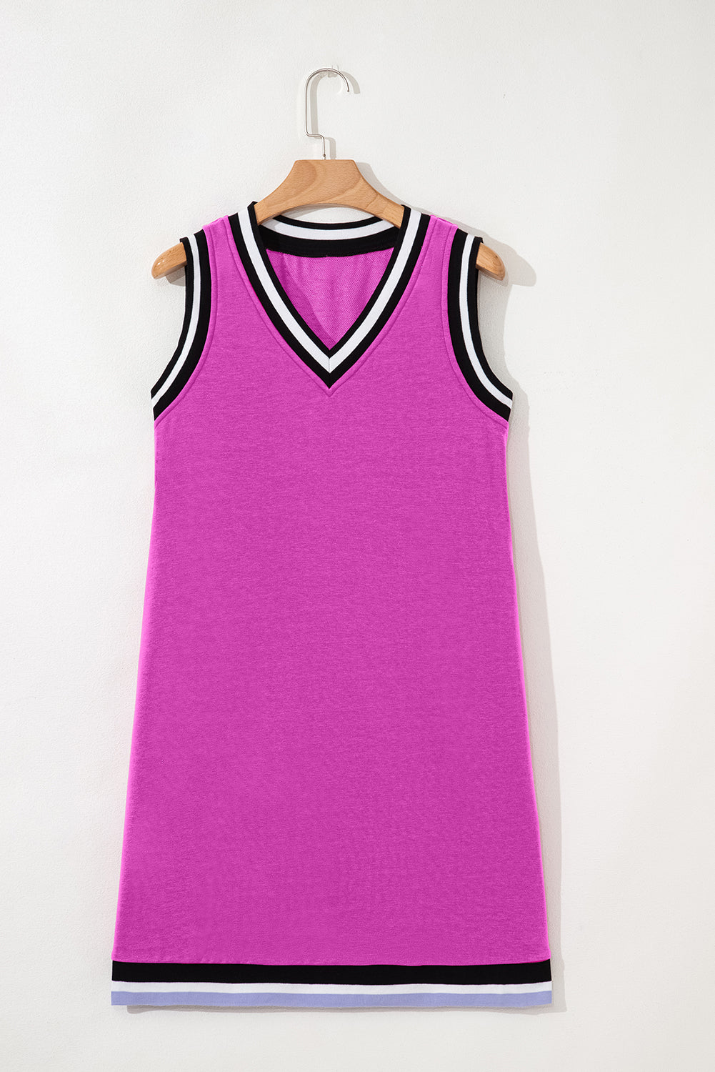 Solid Contrast Trim V-Neck Sleeveless Mini Dress
