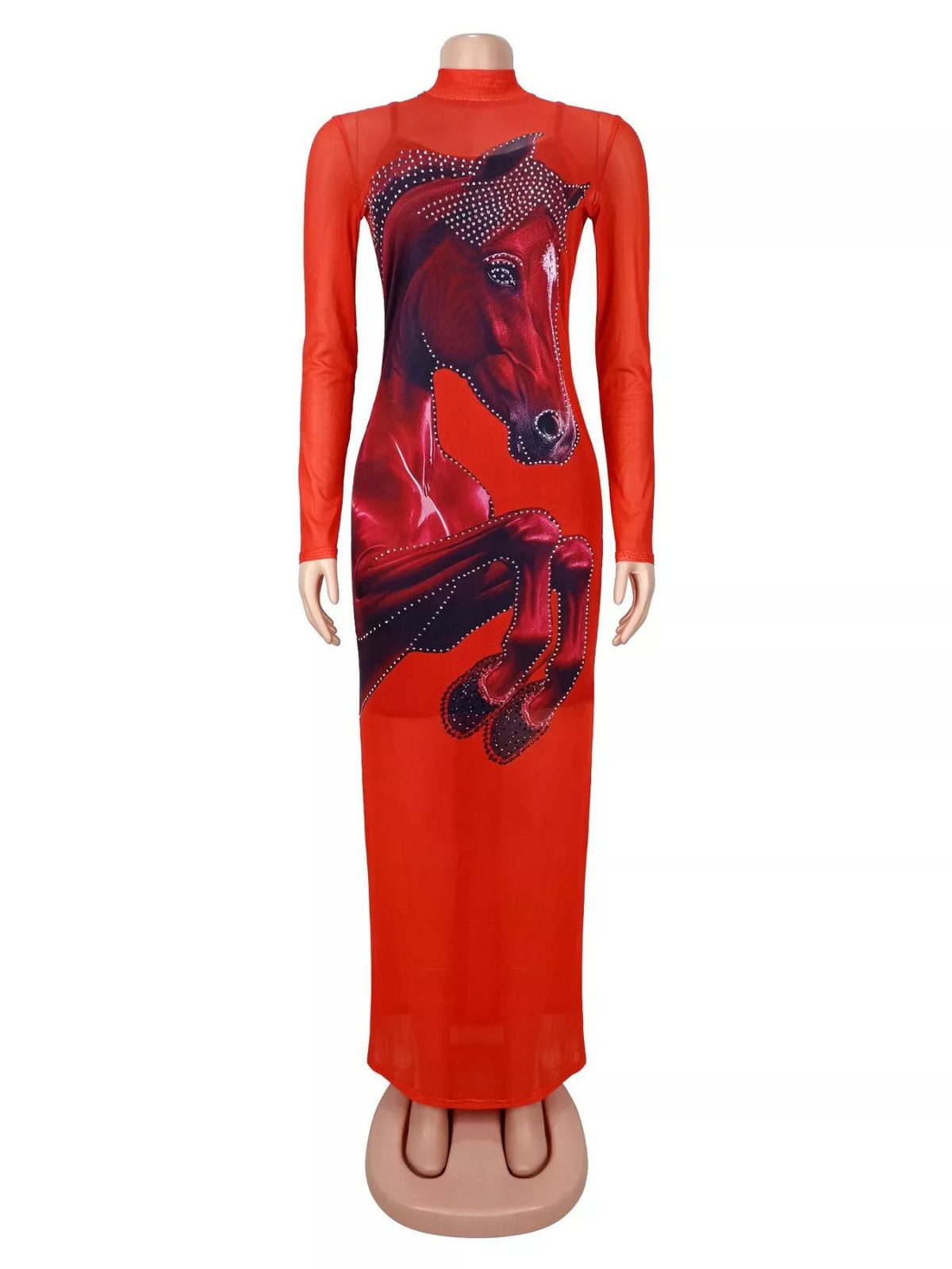 Cami Dress and Rhinestone Horse Mesh Maxi Dress Set