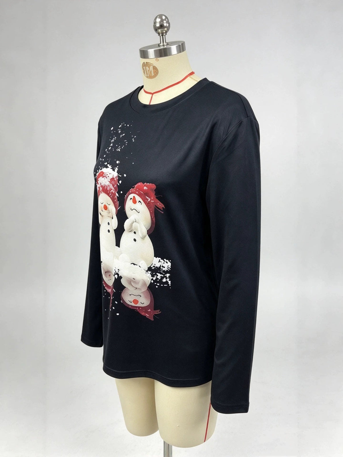 Cross-border European And American Autumn New Christmas Snowman Fun Reflection Printed Loose Casual Top Women's Clothing
