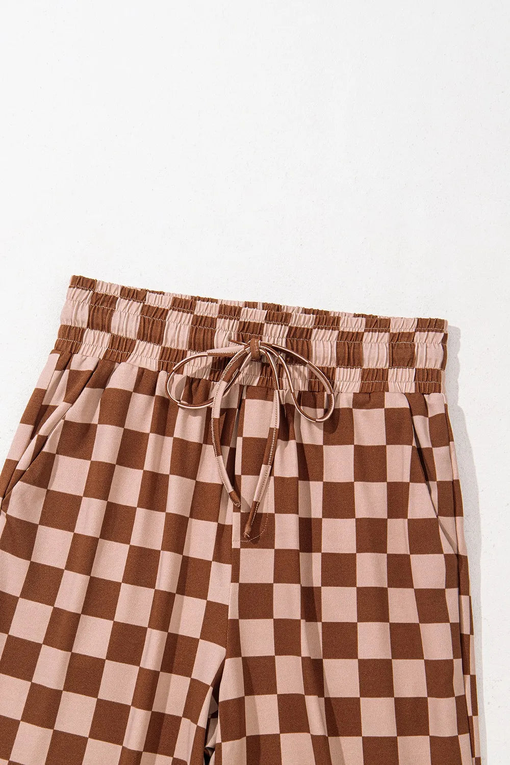 Checkered Elastic High Waist Loose Casual Pants