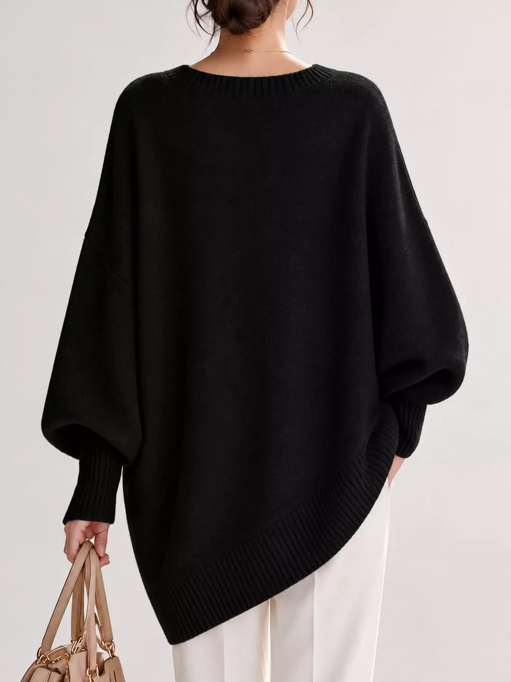 Full Size V-Neck Oversized Batwing Sleeve Sweater Plus Size