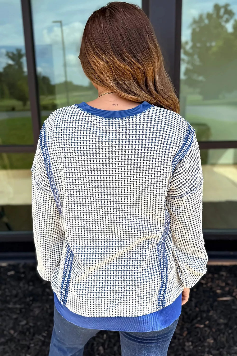 Exposed Seam Textured Crew Neck Sweatshirt