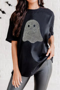 Full Size Rhinestone Ghost Round Neck T-Shirt Plus Size