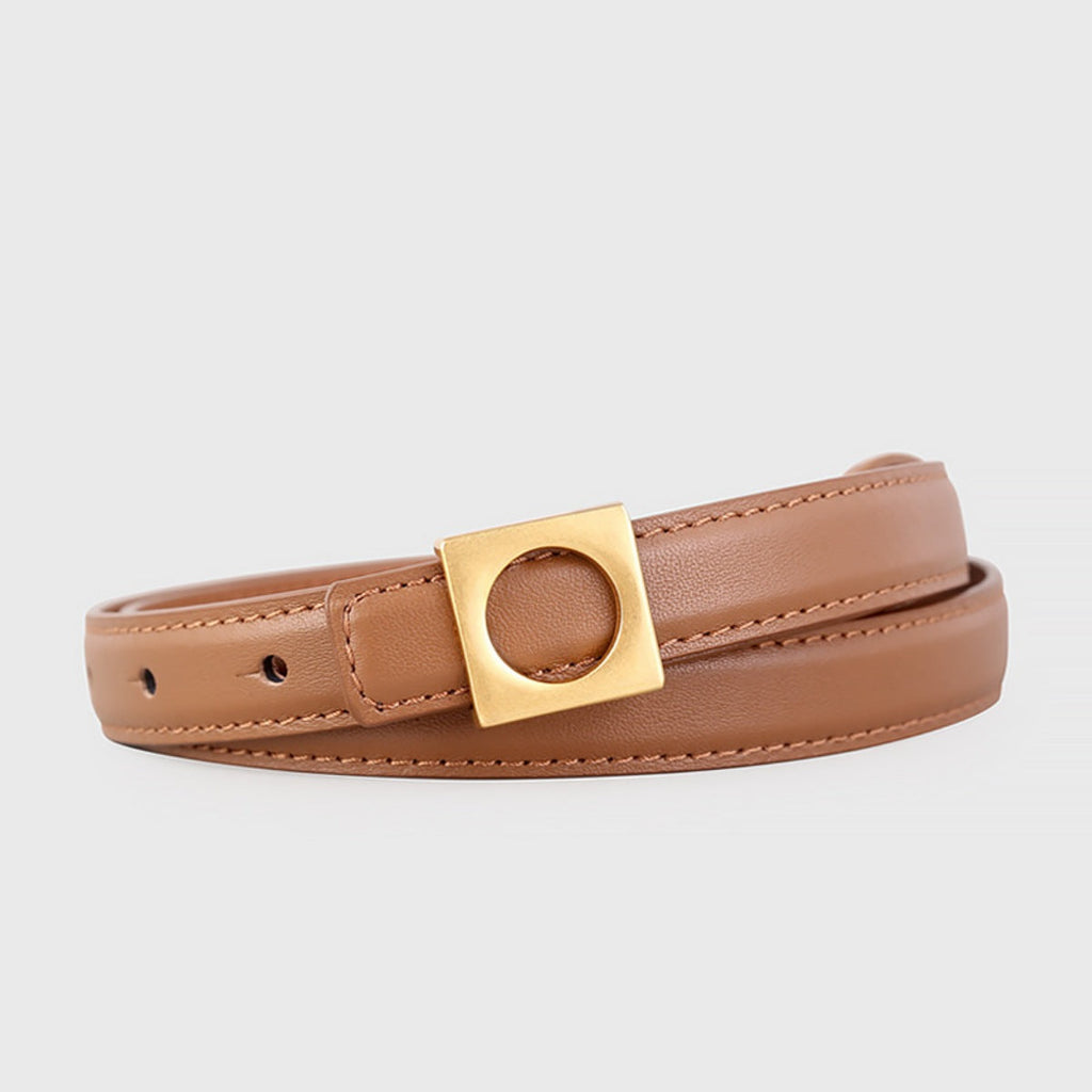 Square Buckle Skinny Leather Belt