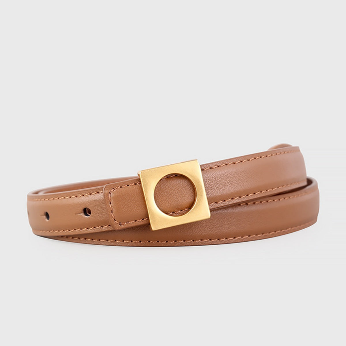 Square Buckle Skinny Leather Belt