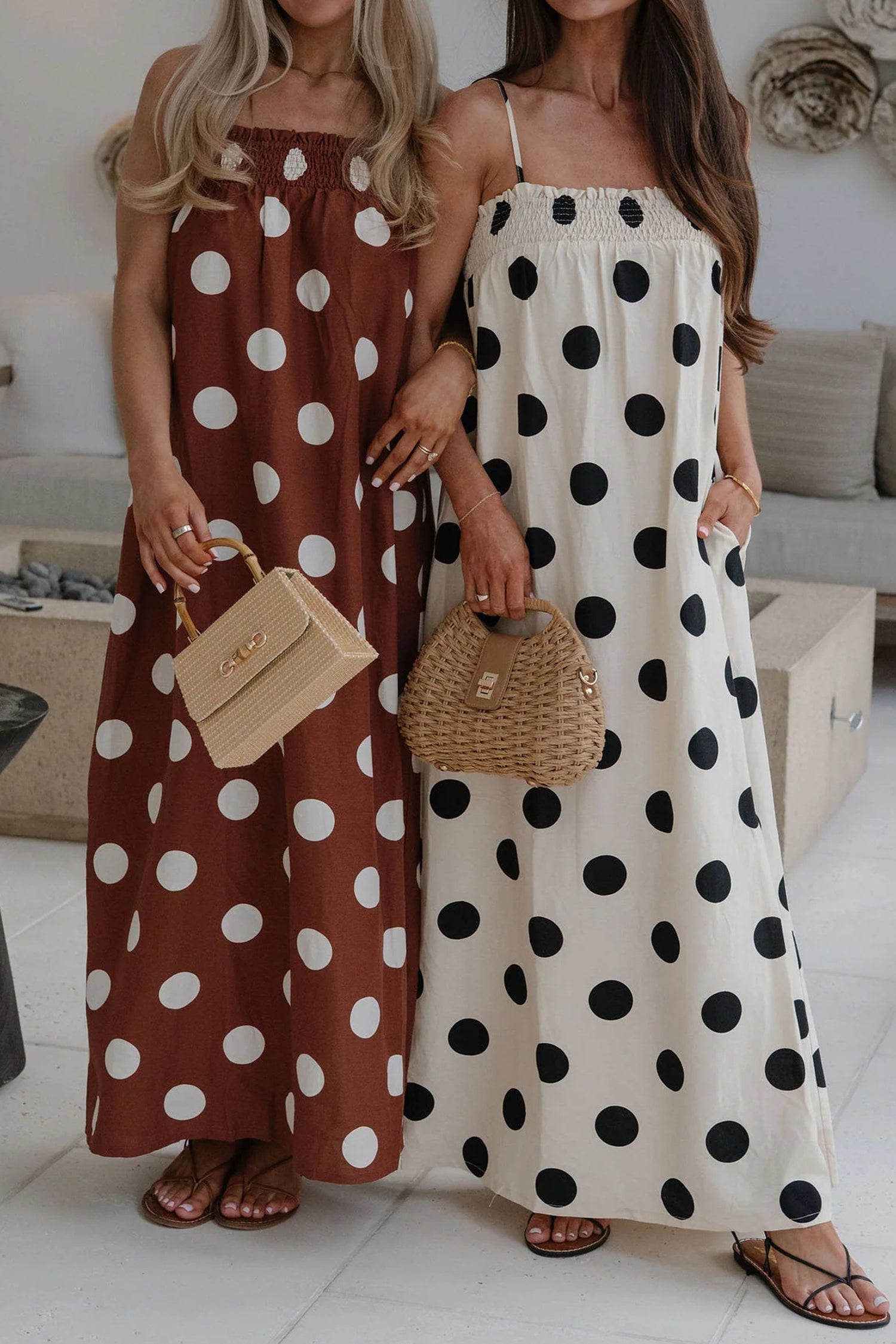 White Polka Dot Spaghetti Straps Maxi Dress