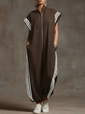 Full Size Side Stripe Zip-Front Wide Leg Jumpsuit Plus Size