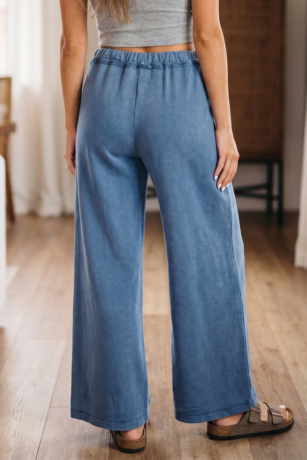 Ashleigh Blue Mineral Wash Drawstring Retro High Waist Wide Leg Western Pants
