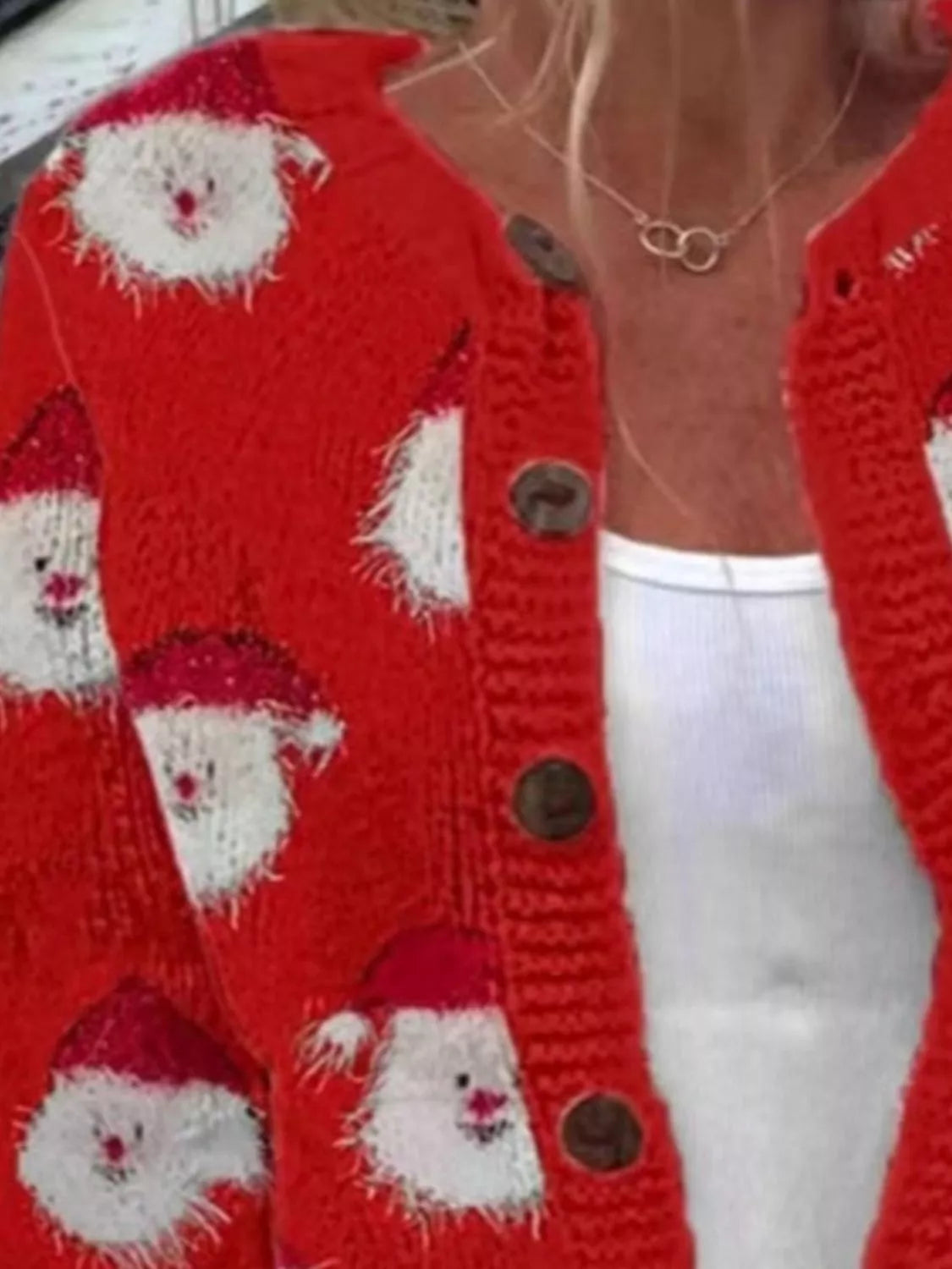 Full Size Festive Christmas Pattern Knit Cardigan with Button-Down Closure Plus Size