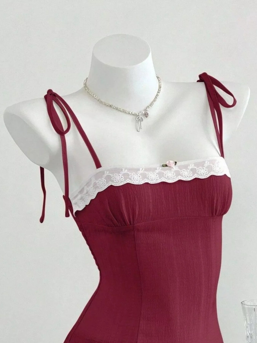 Lace-Trimmed Tie Shoulder Cami