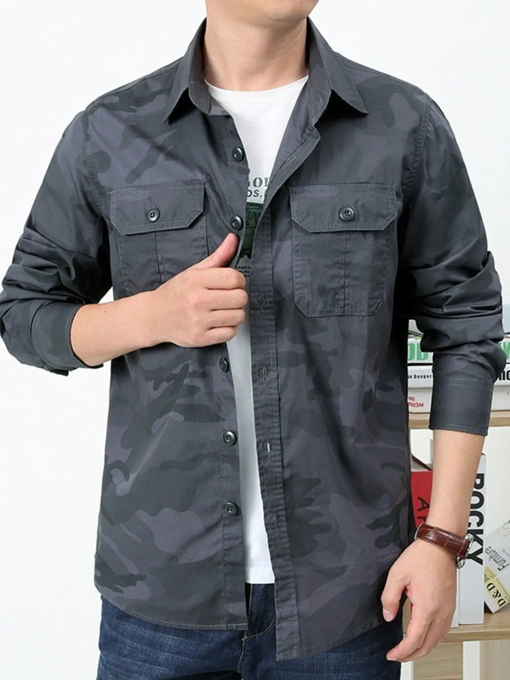 Men's Plus Size Camouflage Print Long Sleeve Shirt