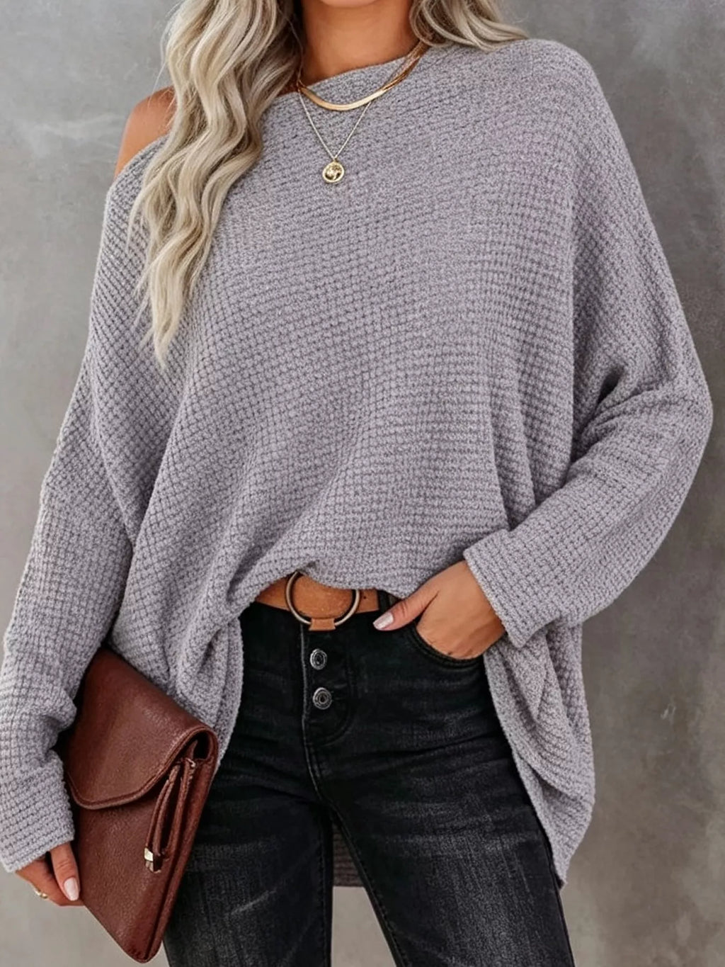 One-Shoulder Waffle Knit Top