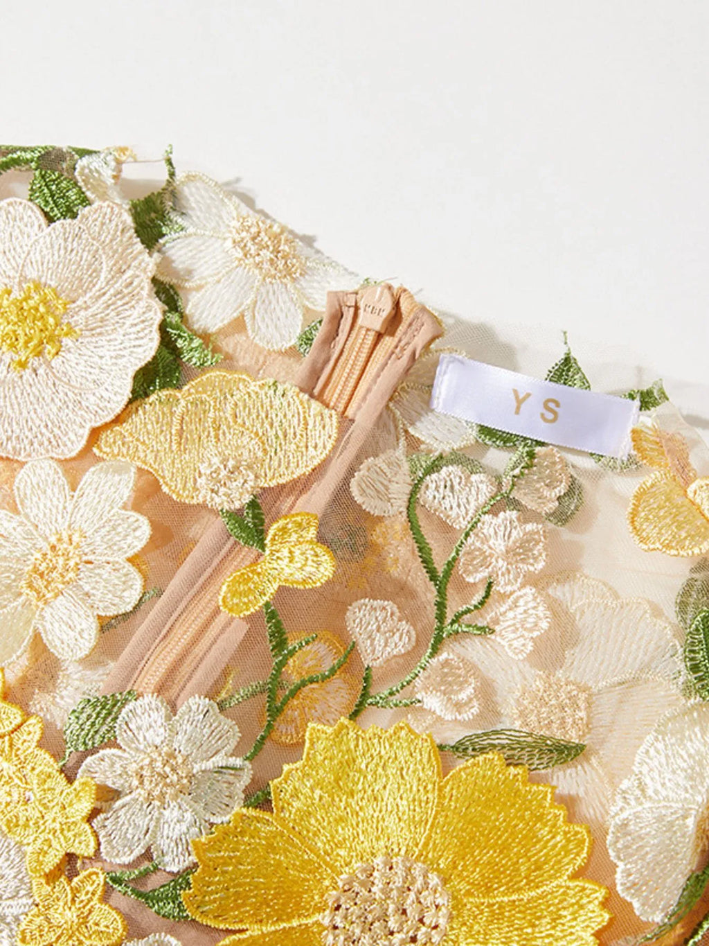Floral Embroidered Mesh Long Sleeve Midi Dress