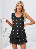 Heart Print Scoop Neck Tank and Shorts Lounge Set