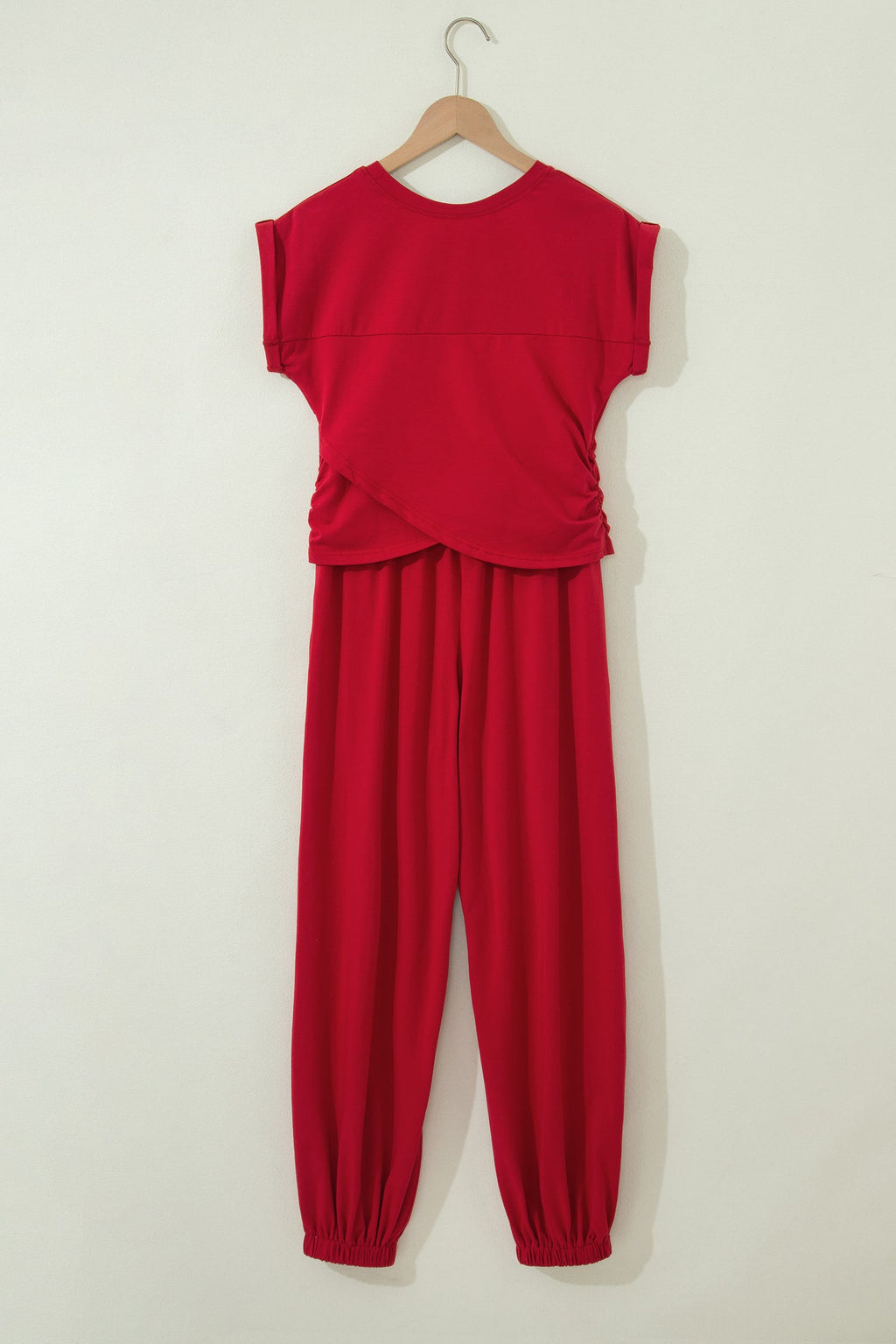 Racing Red Solid Color Cropped Tank Top and Jogger Pants Set