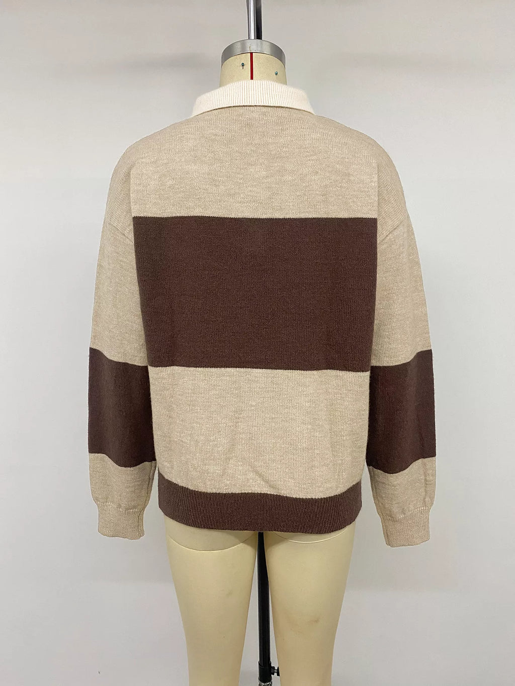 Color Block Polo Collar Sweater