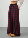 Plaid Wide Leg Pants with Drawstring Waist