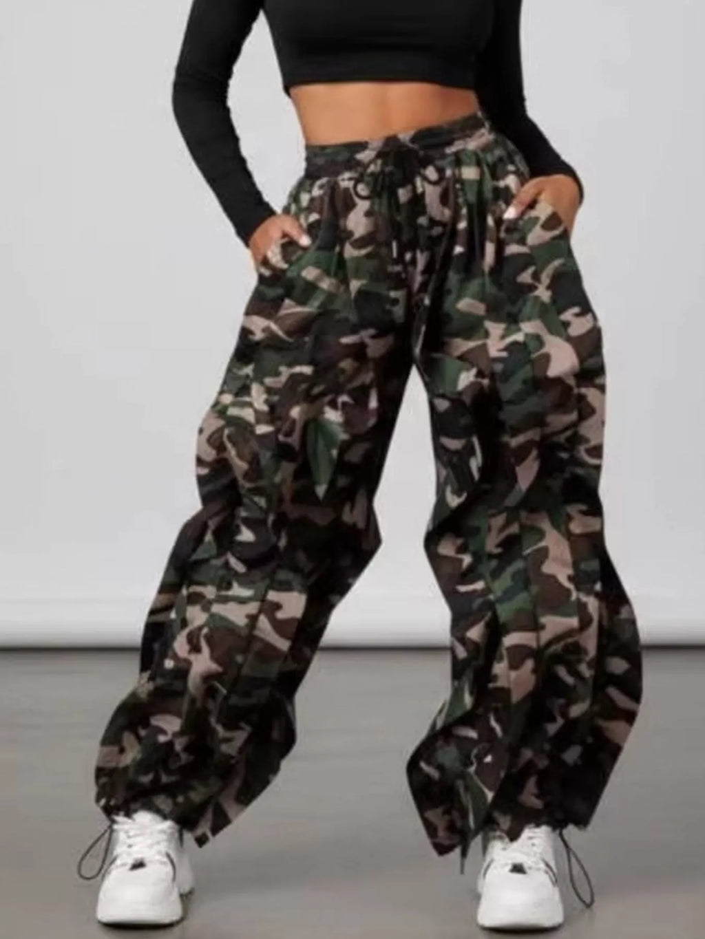 Printed Cargo Pants with Drawstring Waist