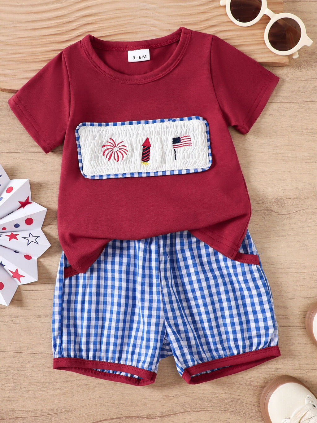 Children's Patriotic Embroidered Tee and Shorts Set