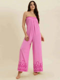 Wide Leg Strapless Tube Jumpsuit with Printed Hem