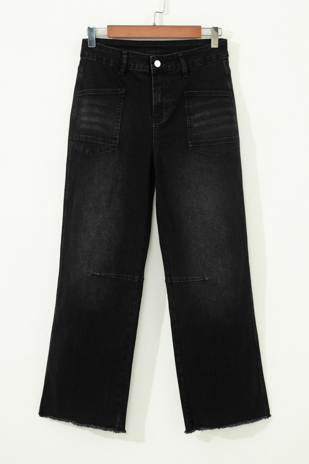 Black Frayed Cropped Straight Jeans