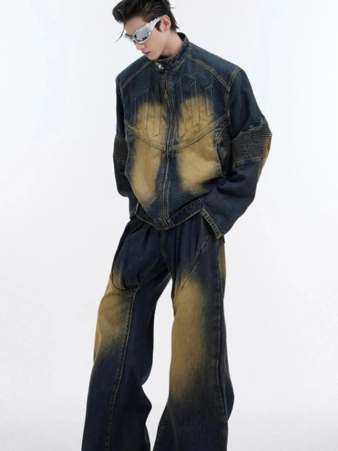Men's Zip Up Long Sleeve Denim Jacket