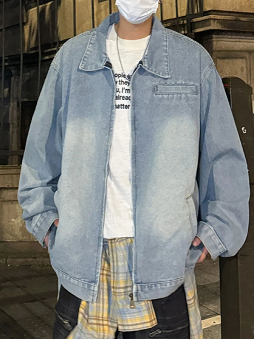 Men's Full Size Zip Up Long Sleeve Denim Jacket Plus Size