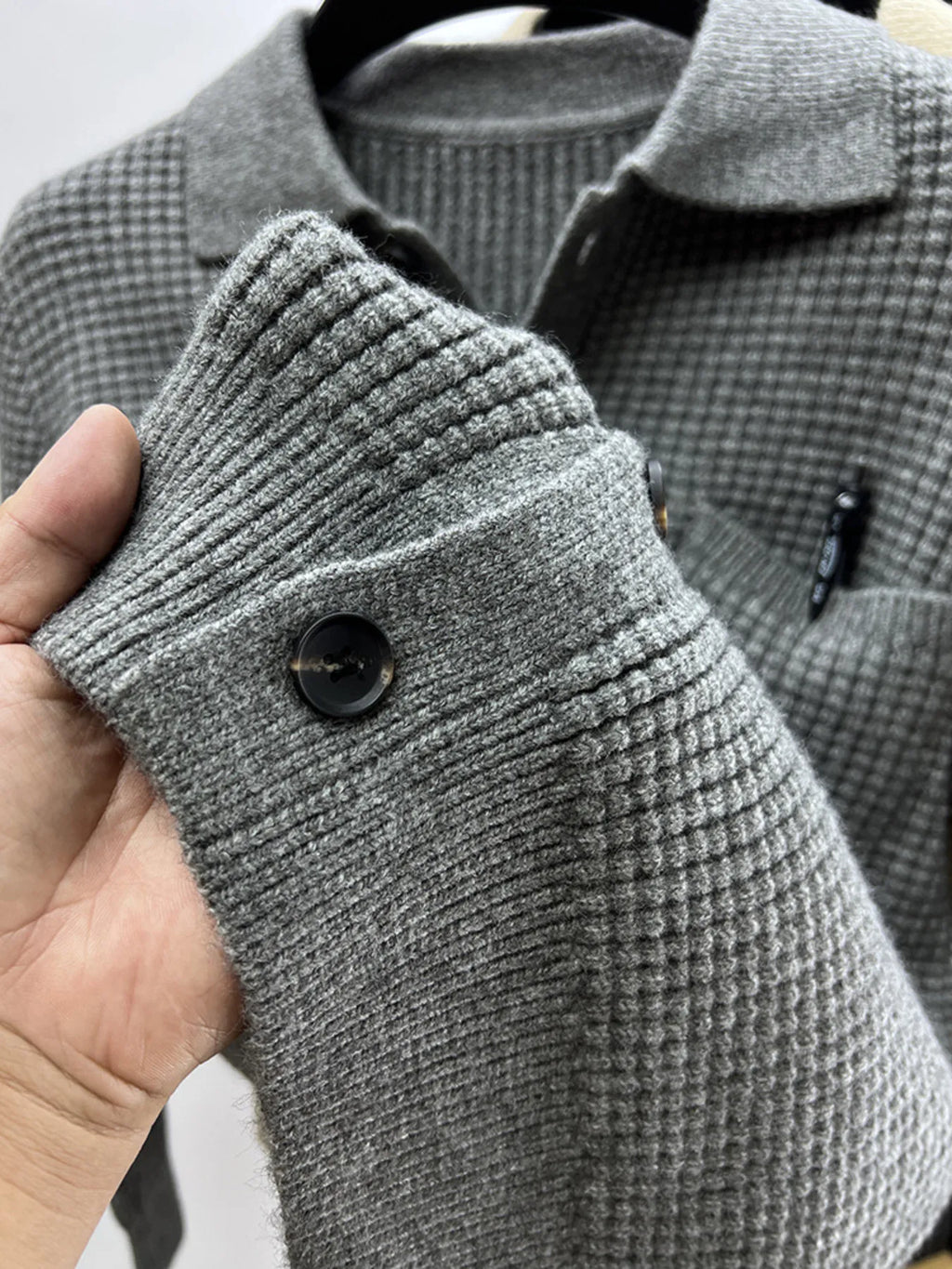 Men's Plus Size Button-Front Knit Cardigan with Collar