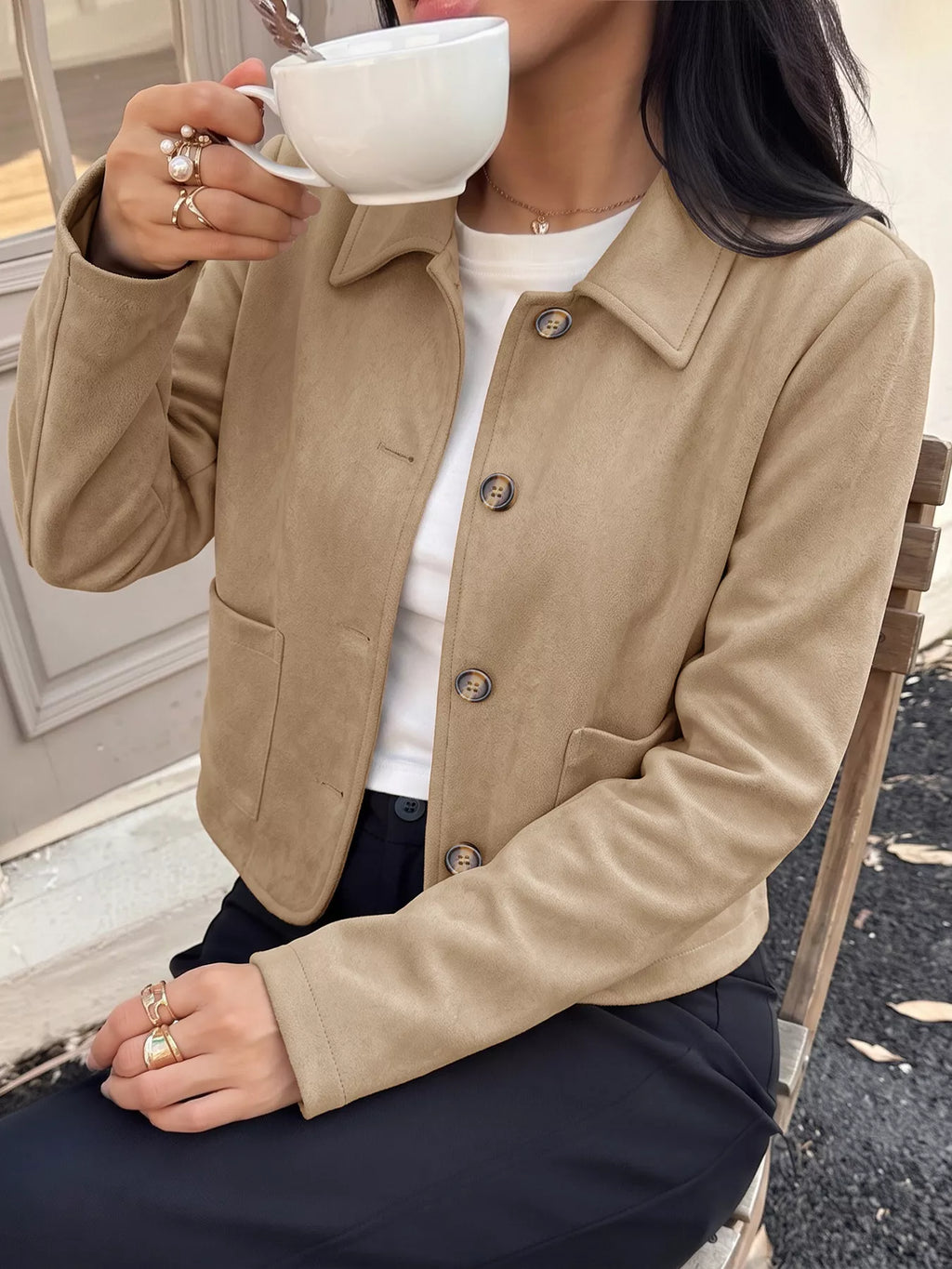 Collared Neck Button Up Jacket