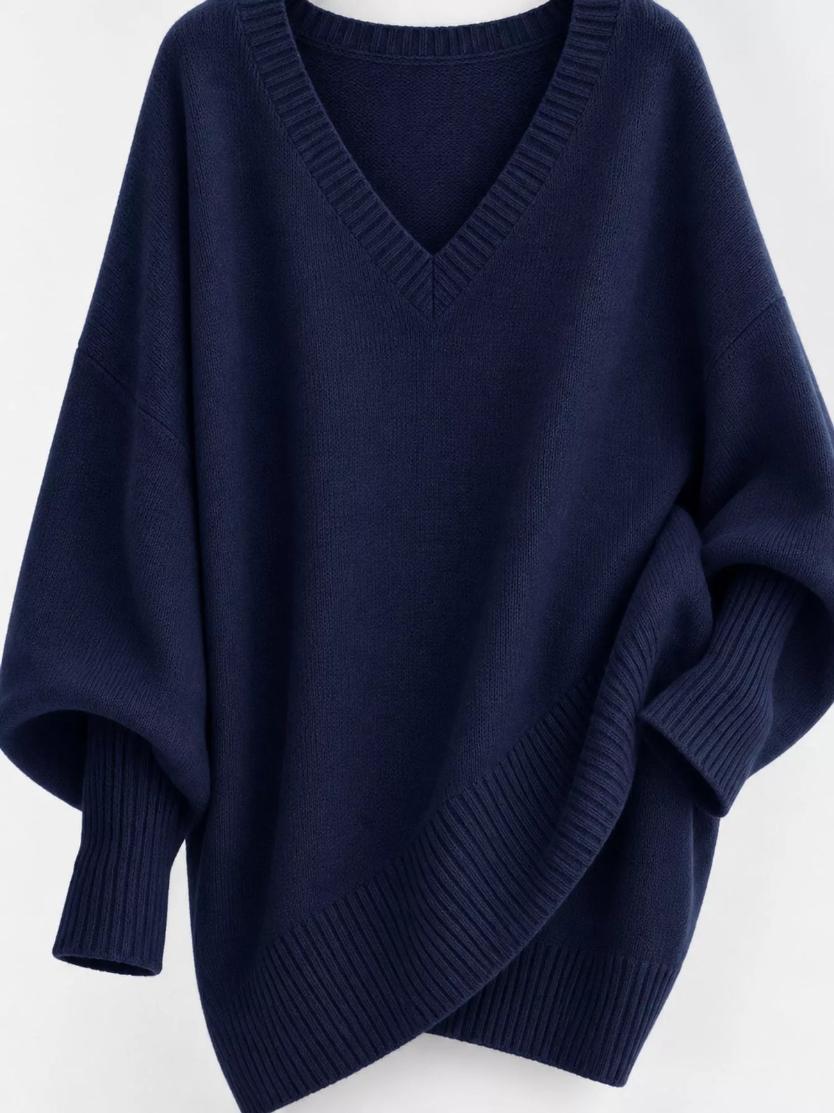 Full Size V-Neck Oversized Batwing Sleeve Sweater Plus Size
