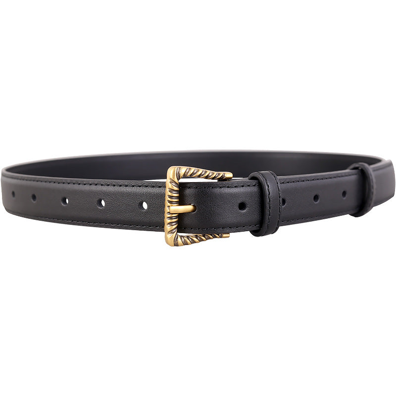 Leather Belt with Textured Gold Buckle