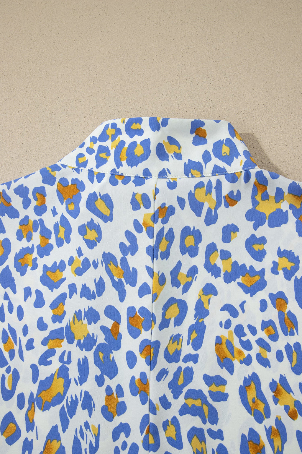 Sky Blue Leopard Color Block Contrast Striped V Neck Half Sleeve Loose Fit Blouse