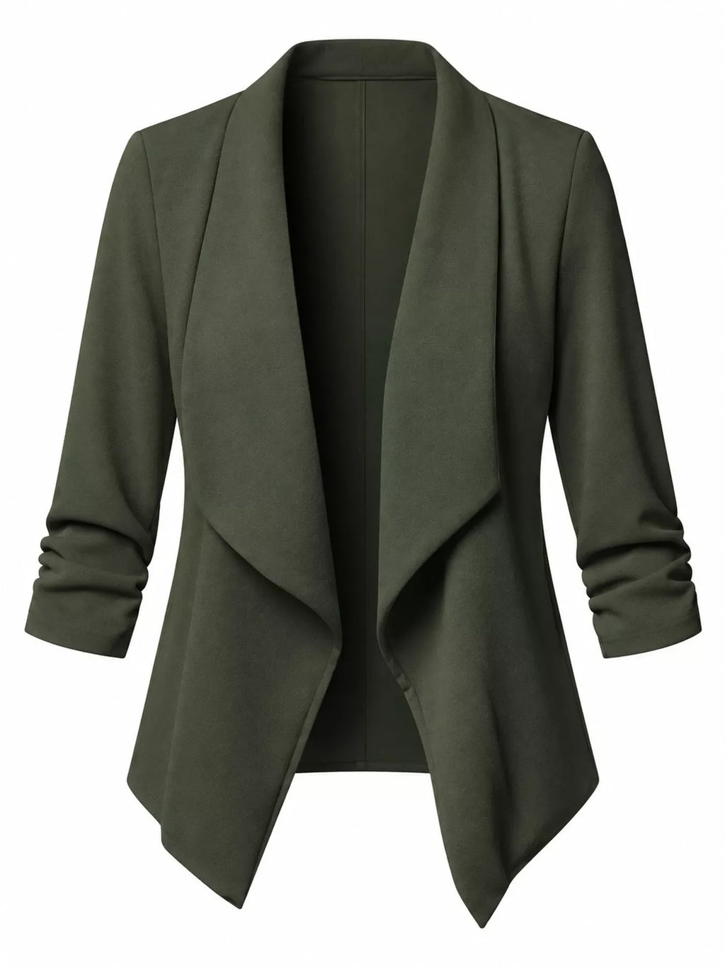Full Size Open Front Drape Blazer with 3/4 Ruched Sleeves Plus Size