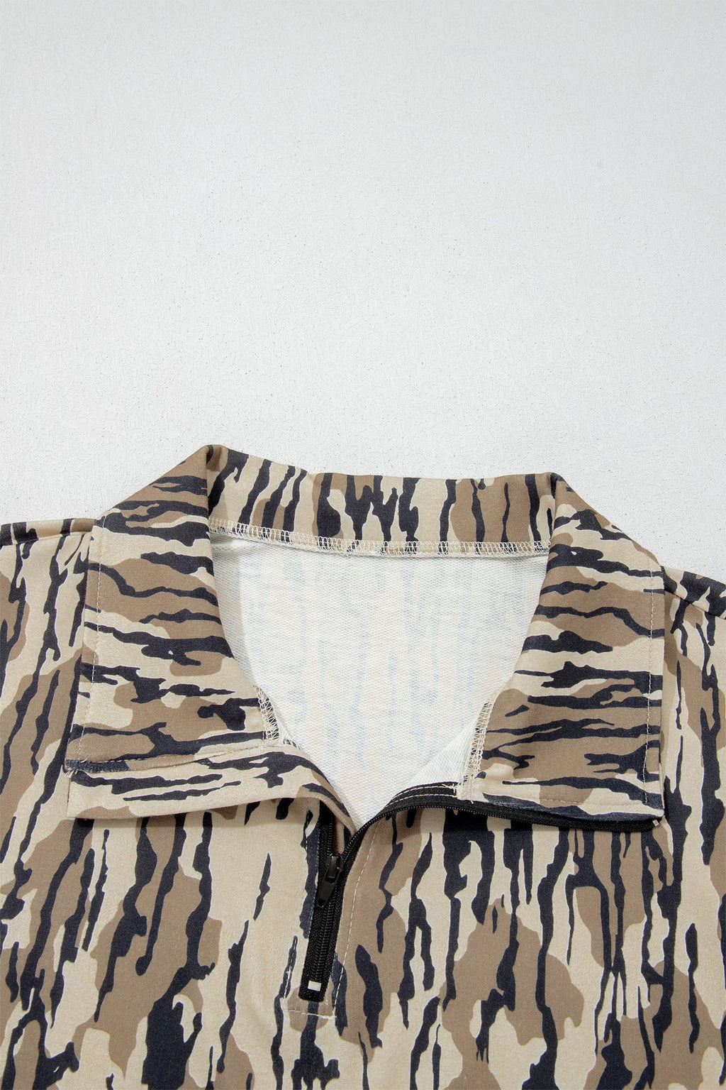 Brown Camouflage Zipper Collar Front Pocket Pullover Sweatshirt