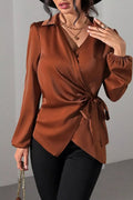 Satin Tied Detail Long Sleeve Blouse