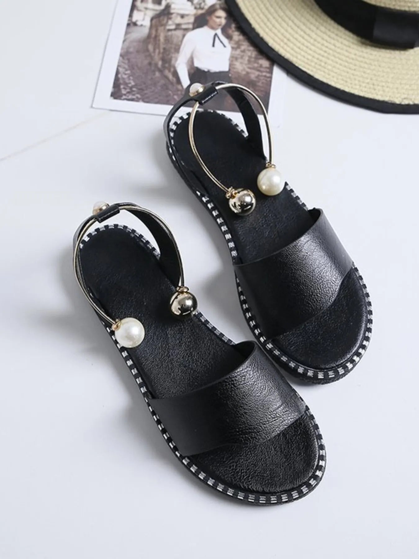 Pearl Embellished Flat Sandals