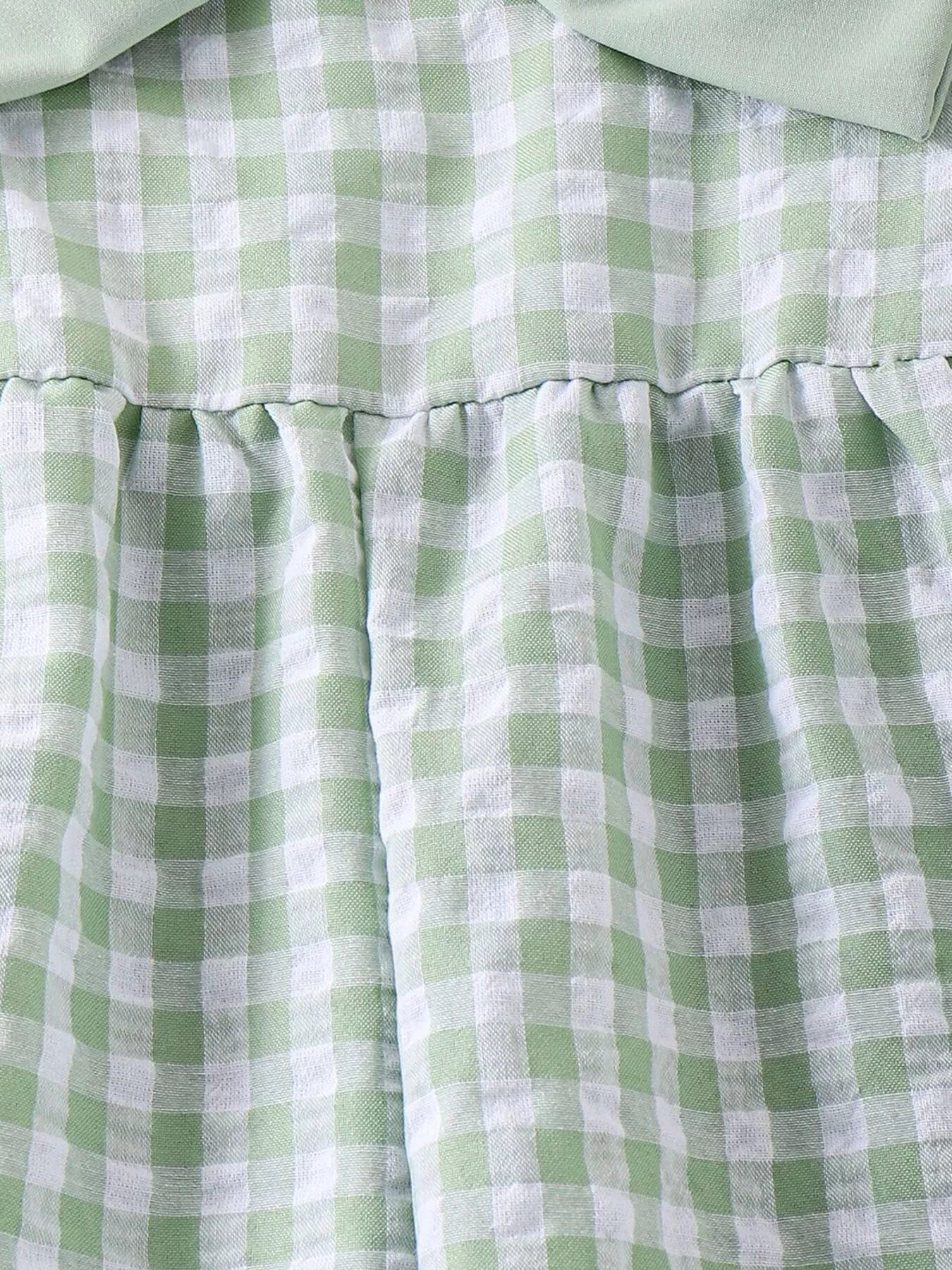 Children's Bow Plaid Wide Strap Jumpsuit