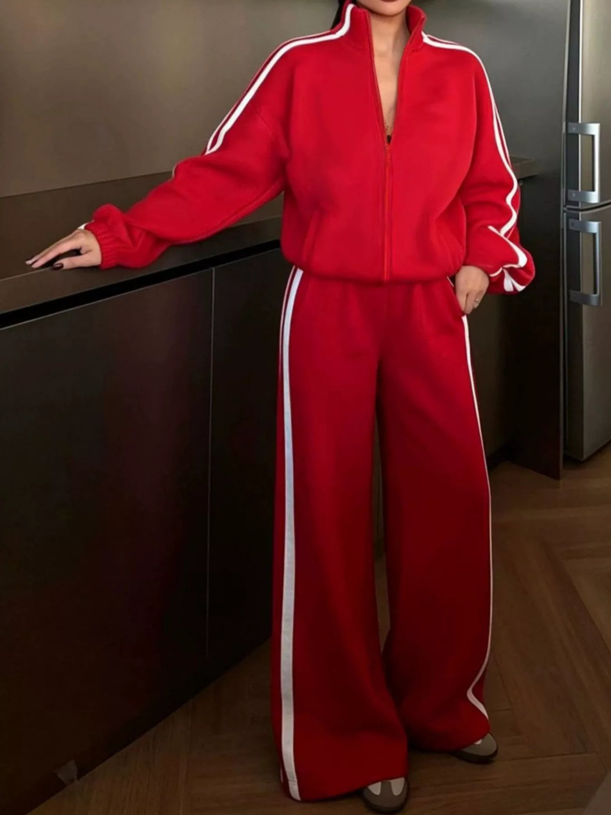 Side Stripes Zip Up Top and Pants Set