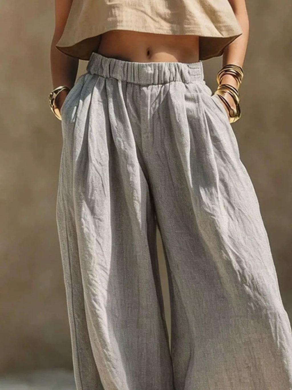 Full Size Elastic Waistband Wide Leg Pants Plus Size