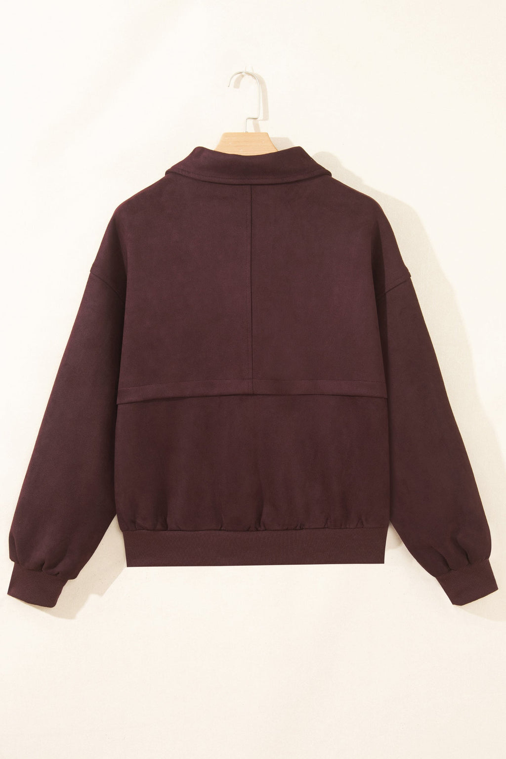 Solid Faux Suede Zip-Up Collared Jacket