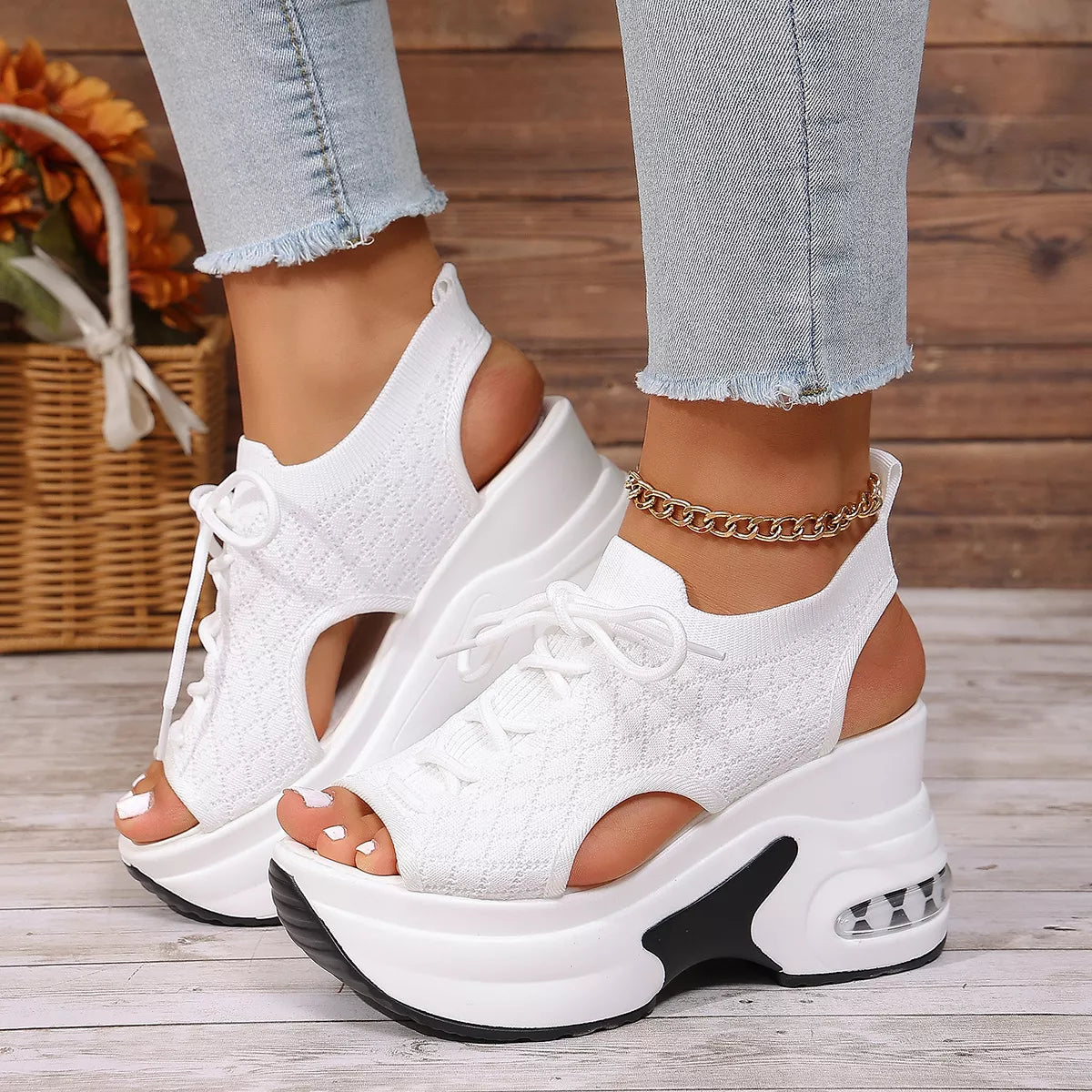 Peep Toe Wedge Sandals