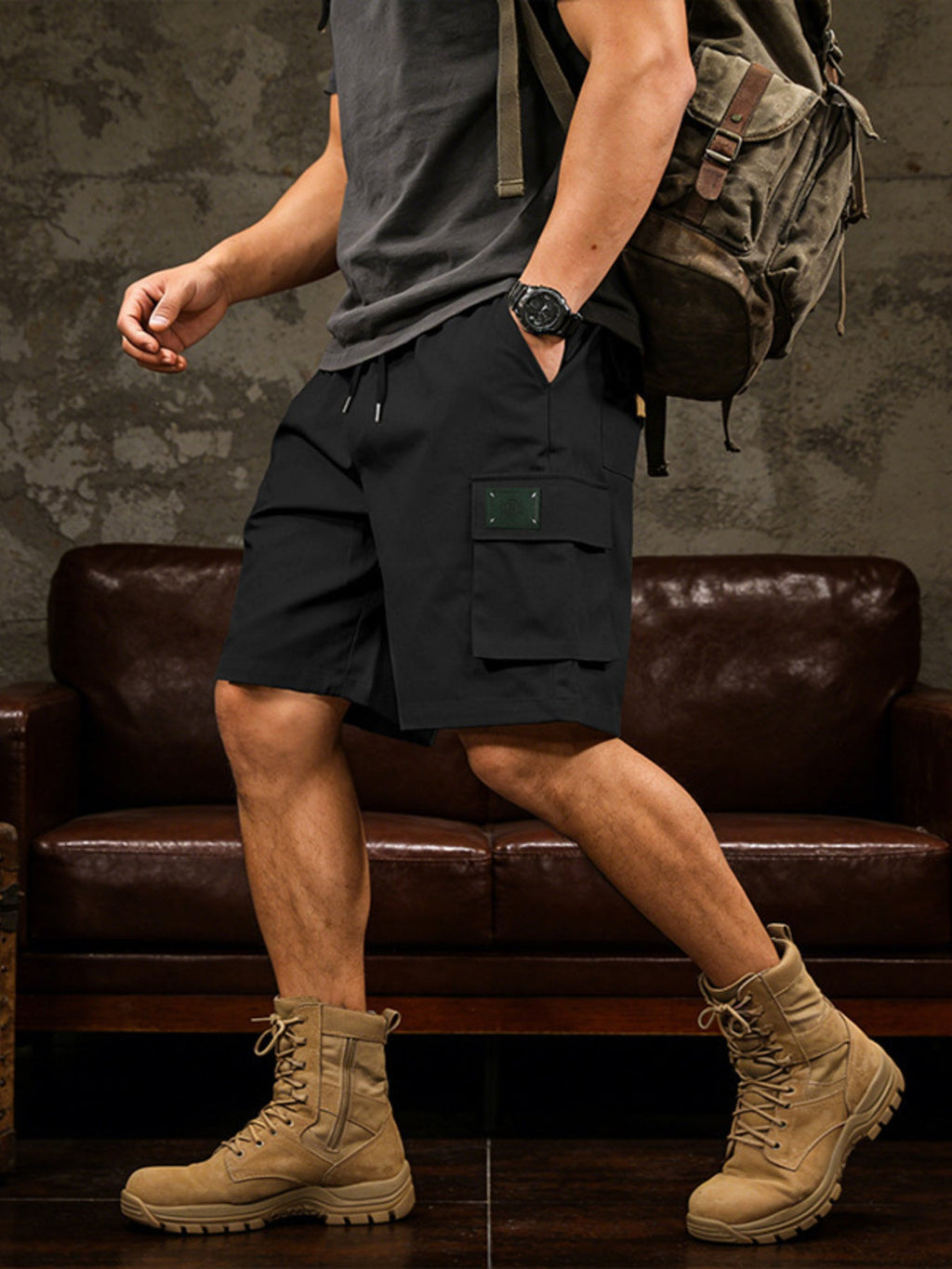 Men's Full Size Cargo Shorts with Drawstring Waist Plus Size