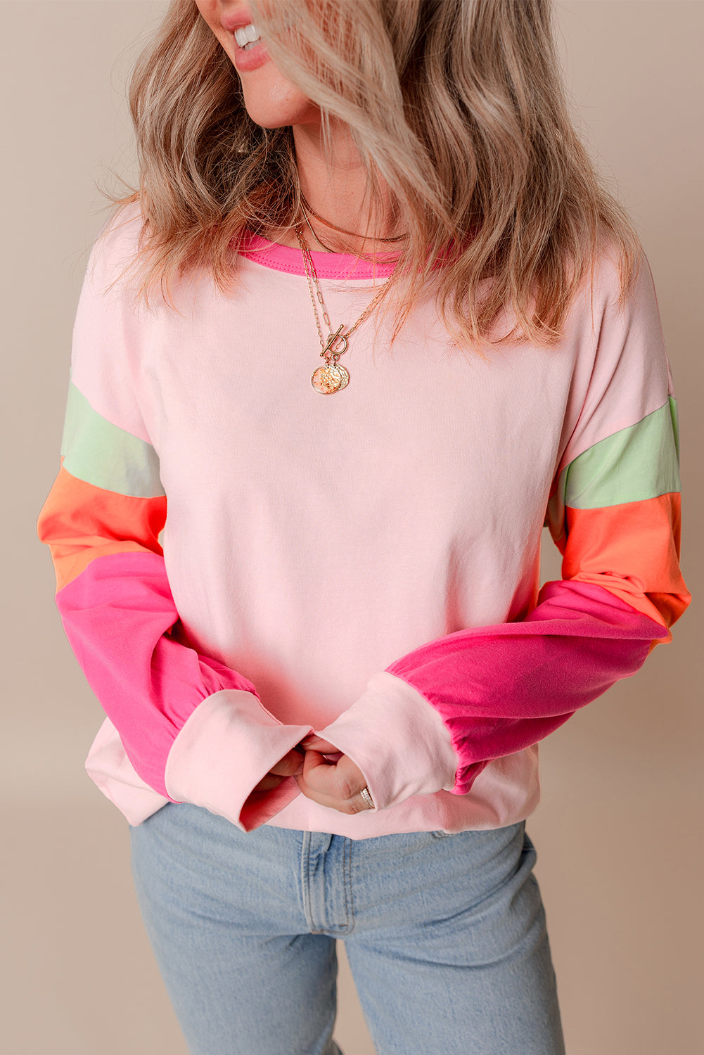 Colorblock Patchwork Long Sleeve Top